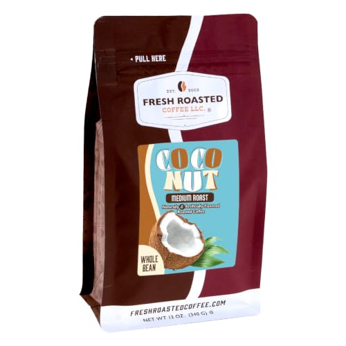 Fresh Roasted Coffee, Coconut Flavored Whole Bean Coffee, Medium Roast, Kosher, 12 oz
