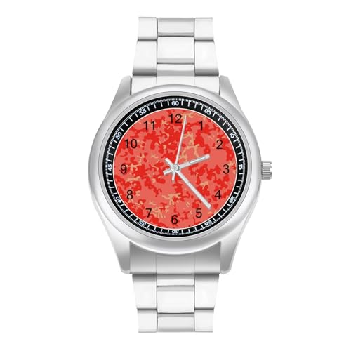Living Coral Color Camo Pattern Casual Wrist Watches for Men Classic Business Dress Watch Big Face for Work Gym