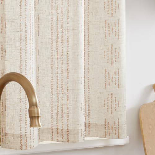 Jinchan JCDYMMQLGMB-2624C07 Boho Kitchen Curtains Linen Tier Curtains 24 Inch Long Bohemian Cafe Curtains Geometric Striped Small Window Curtains Farmhouse Country For Bathroom Rv Light Filtering 2 Panels Taupe thumb #8