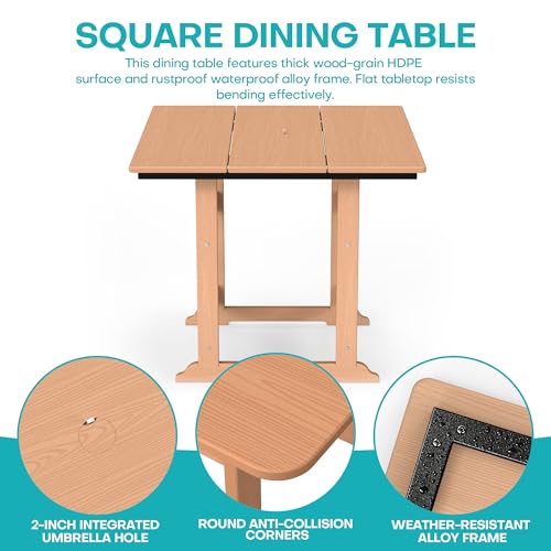 Image of 5 Piece Patio Dining Set, HDPE All-Weather Furniture with 4 Chairs & 1 Square Table, for Backyard, Garden, Cedar