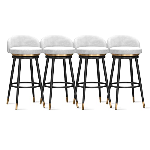 Taburetes de bar modernos de terciopelo, sillas giratorias de 360° con respaldo tapizado para barra de desayuno, asiento de altura para isla de cocina y restaurante, juego de 4