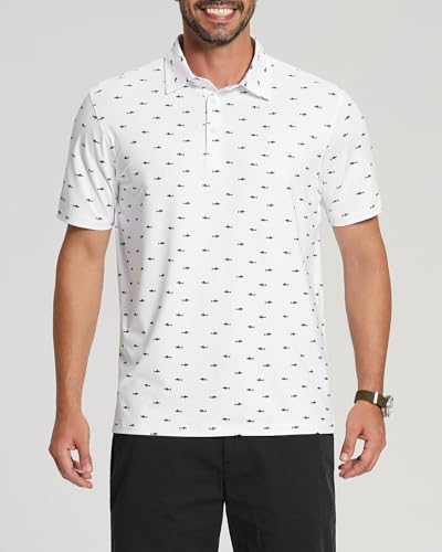 Image of Golf Shirts for Men - Dry Fit Moisture Wicking Short Sleeve Performance Sport Casual Striped Collared Mens Polo Shirt