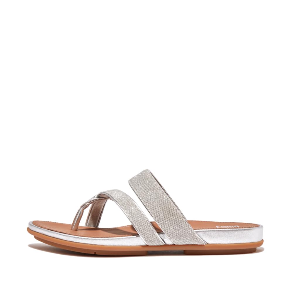 Amazon.com | Fitflop Women's Gracie Shimmerlux Strappy Toe-Post Sandals,  Silver, 5 | Flip-Flops