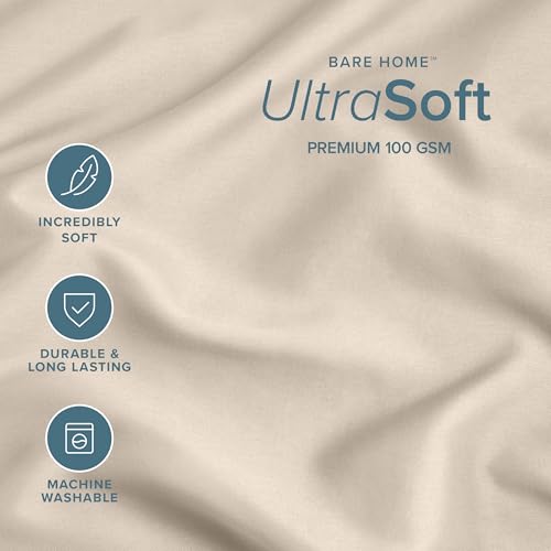 Image of Bare Home Microfiber Bulk Pillow Cases - King Set of 4 - Cooling Pillowcases - Double Brushed - Sand Pillowcases 4 Pack - Easy Care (King - 4 Pack, Sand)
