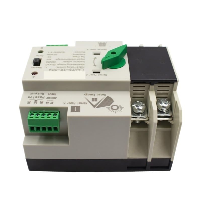1PCS Din Rail Solar Type 50A 2P ATS Dual Power Transfer AC Switch for PV Inverter Discounnecting Switch