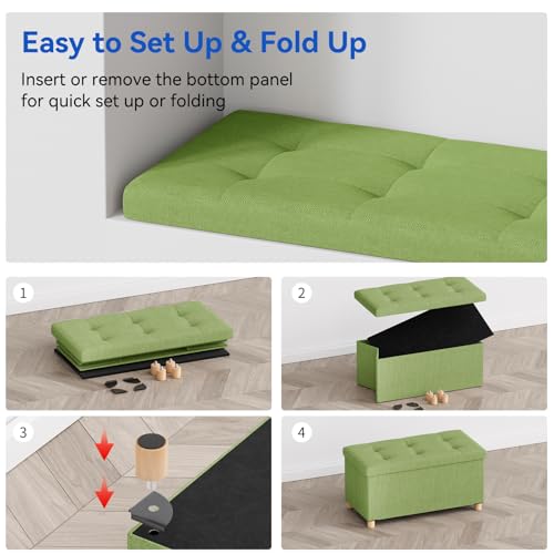 Image of BRIAN & DANY 30 Inches Folding Storage Ottoman Bench, Ottoman with Storage Bench for Bedroom, Living Room, Entryway, Foot Rest with Legs, Bright Green