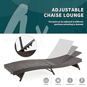 EROMMY Patio Chaise Adjustable Outdoor Chaise Lounge Chair, Rattan Wicker Patio Lounge Chair with Cushion for Beach…