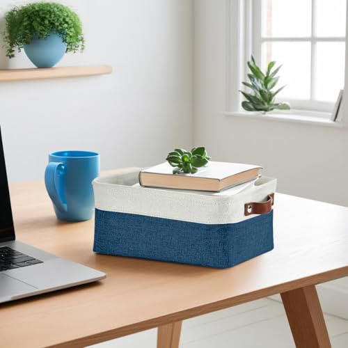 Image of DECOMOMO Foldable Storage Bin Collapsible Sturdy Cationic Fabric Storage Basket Cube W /Handles for Organizing Shelf Nursery Home Closet (Navy Blue and White, Small - 11.8 x 7.9 x 5.9 inch - 6 Pack)