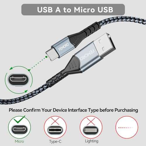 FEMORO Micro USB Cable 6ft 480Mbps Data Transfer & 12W Charging, USB A to MicroUSB 2.0 Cord for Old Kindle Android Smartphone Tablet PS4 Raspberry Pi 3 and More by FEMORO - Image 8