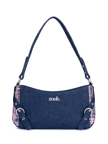 Image of ZOUK Lyra Small Shoulder Bag for Women - Denim & Printed Shoulder Bag with Water-Resistant Lining | Handcrafted Sling Bag with Multiple Pockets & Zip Closure for Daily & Weekend Use |