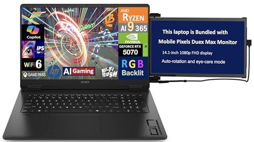 Image of HP OMEN AI Gaming Laptop 17.3 inch 240Hz IPS QHD Display (AMD Ryzen AI 9 365, GeForce RTX 5070 8GB, 32GB DDR5, 8TB PCIe SSD, RGB KB, WiFi 6, Webcam, Bluetooth 5.4, Win 11 Home) w /Duex Max DS Monitor