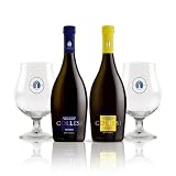 Birra Artigianale Collesi - Confezione Birra Artigianale con Bicchieri Balloon – 2 Bottiglie 0,75 L (Chiara Belgian Blonde Ale 6% + IPA 8,5% Dry Hopping) + 2 Bicchieri 400 ml
