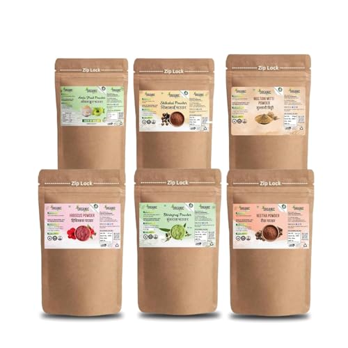 Image of Amla, Reetha, Shikakai, Bhringraj, Hibiscus and Multani Mitti Powder for Hair Care - Natural Hair Mask (Pack of 6, 150gm Each, Total 900 Grams)