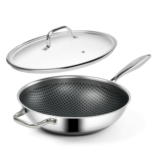 Catálogo para Comprar On-line Woks de esta semana. 47 SLOTTET - Wok híbrido de 12 pulgadas con tapa, woks y sartenes antiadherentes de acero inoxidable, mango que se mantiene fresco, utensilios de cocina sin PFOA, apto para...