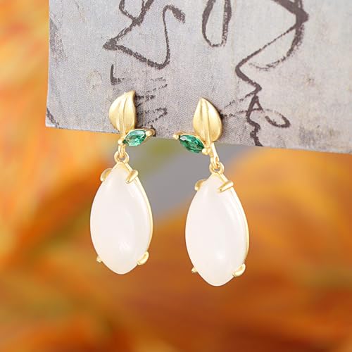Boucles d'oreilles de cerceau de feuilles ethniques jade mat pour filles - 3