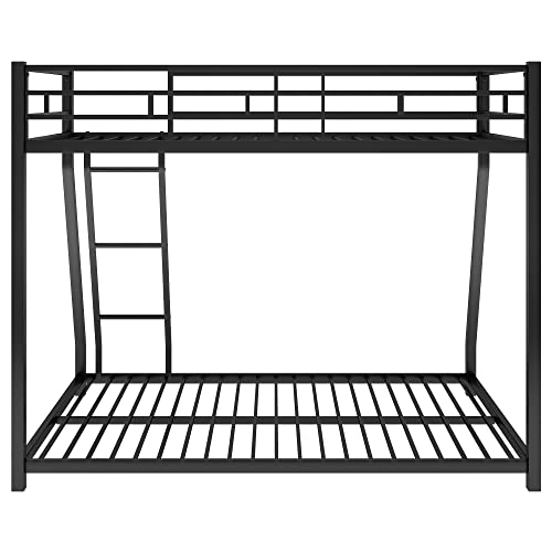 Lifeand Twin Over Full Bunk Bed with Metal Frame, Guardrail and Ladder, Space-Saving Design, Metal Bed for Kids&Teens,Black