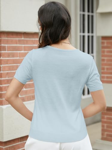 Image of DAIMIDY Women's Short Sleeve Sweater V Neck Summer Knit Tops | Business Casual Tops| Soft,Lightweight,Breathable and Comfortable| Perfect for Shopping,Date,Vacation,Daily Wear Etc.