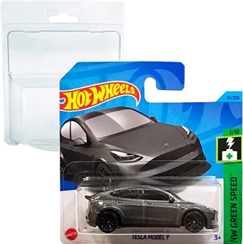 Friki Monkey Hot Wheels Tesla Model Y HW Green Speed 1/10 (37/250) HKK20 Short Card Mattel 2023 + Blister & Card Protector Pack