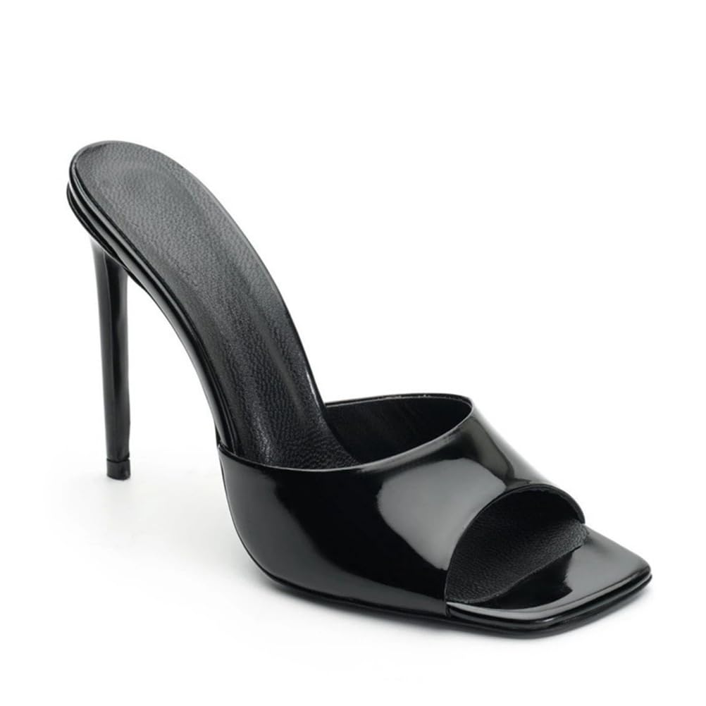Donna Stiletto Tacco Alto Peep Open Toe Sandali Mules Scarpe Slingback Slip-On Prom Party Dress Vernice 4.7 Pollici Tacchi