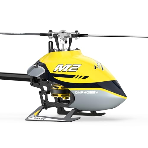 OMPHOBBY M2 V2 RC Helicóptero para Adultos Dual Brushless Motors Direct-Drive 6CH RC Helicópteros Controlador de Vuelo Ajustable, 3D Control Remoto Avión Regalos BNF (Amarillo)