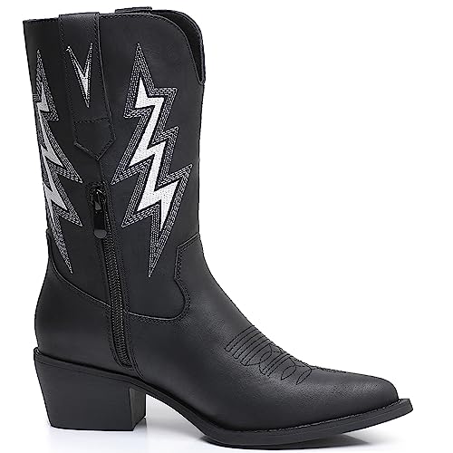 GLOBALWIN Women's Cowgirl Boots Mid Calf Western Cowboy Boots For Women Comfortable Low Heel With Zipper3