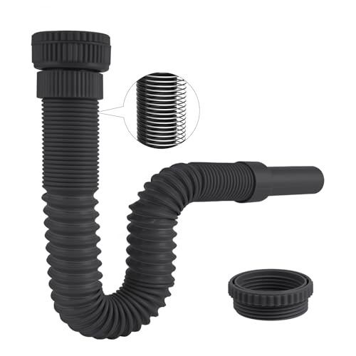 Hibbent Siphon Lavabo de Bain, Siphon Flexible Anti-Odeurs Avec Fil d'Acier Encastré, G1 1/4