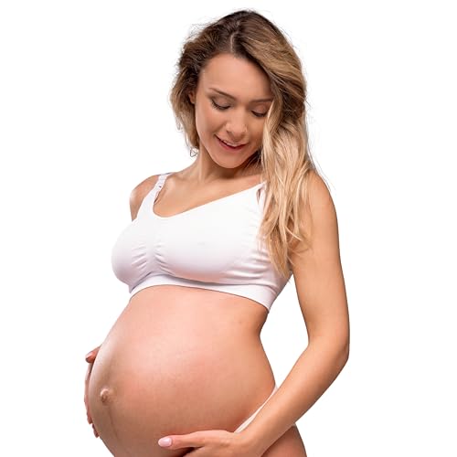 Carriwell Sujetador Inconsútil Lactancia, Sujetador De Maternidad Flexibles, Banda Pectoral Elástico Ancho para Un Mejor Apoyo, Sin Tirantes, con La Extensión del Sujetador Mujeres[Blanco][Pequeña]