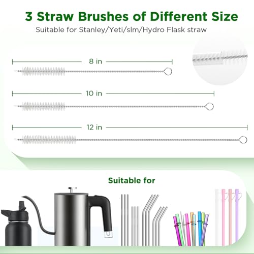 Image of OUTXE 6 Pack Bottle Brush Set, 5-in-1 Water Bottle Cleaner Brush, 14 inch Long Handle Bottle Cleaning Brush, 3 Straw Brush, Removable Nipple Detail Brush for Cup Lid Gap, with Replecement Sponge