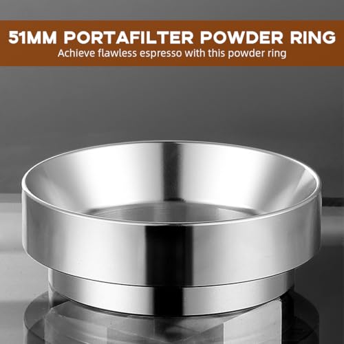 Image of Supvox 51mm Magnetic Portafilter Powder Ring 22mm Height Portafilter Powder Ring Stainless Steel Portafilter Powder Ring Espresso Powder Ring Prevent Ground Coffee from Spilling