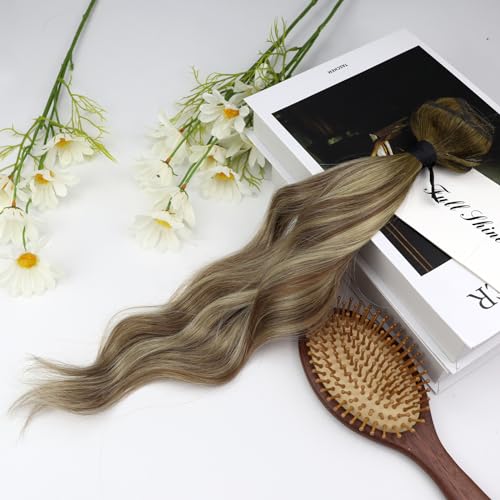 Image of Full Shine Human Hair Extensions Clip In Ash Brown Ombre Blonde 17 Inch 60g | 3 Pcs, Lightweight Fill Ins for Thin Hair, Lace Weft, Heat Styling Friendly, Shoulder-Length Hair Blending, Secure Hold