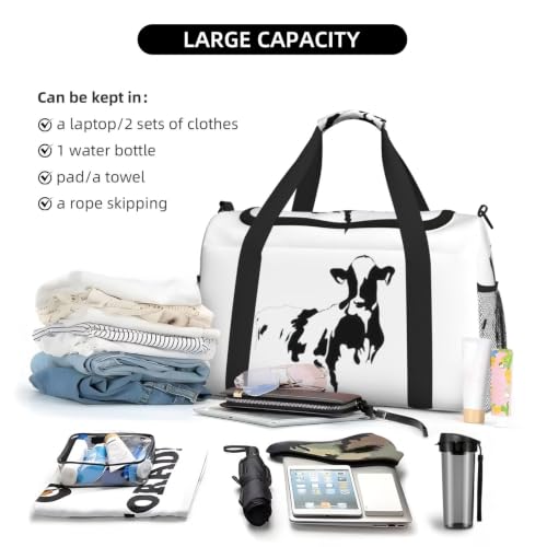 Bolsa de viaje grande e impermeable con diseño de vaca blanco y negro 6