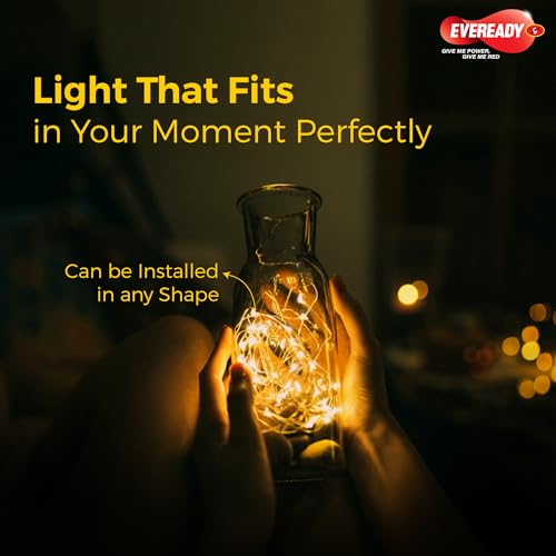 Image of Eveready Utsav, 2 Meter LED Rice Lights with Cork, 20 Bright LEDs, Operates with 3 pcs of LR44 Coin Battery, Copper String, Decorative Fairy Lights, Diwali, Christmas, Wedding, New Year & Home