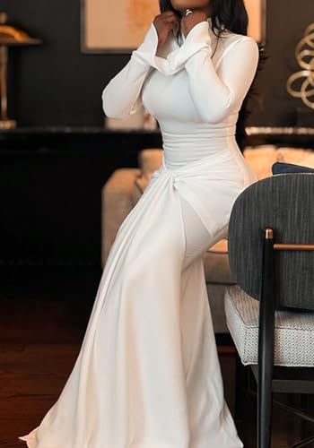 Vakkest Women's Long Sleeve Formal Maxi Dress Bodycon Elegant Ruched Tie Front Party Wedding Guest Evening Dresses4