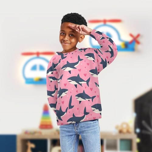 JUNZAN Valentine's Cartoon Shark Fish Pink Little Boys Pullover Hoodie Fleece Kids Hoodies Boys Party 4T4