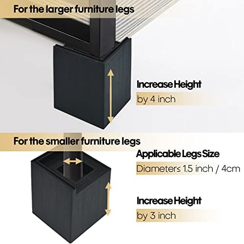 aspeike 4 Inch Bed Furniture Risers Heavy Duty Square Furniture Lifts for Couch, Chair, Desk, Sofa Lifts Heavy Duty Supports Up to 2,200 Lbs Bed Risers 4-Pack Black