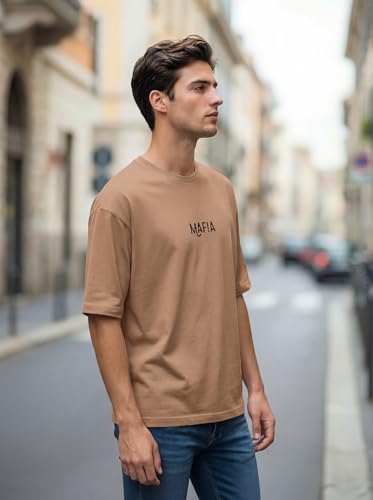 Image of BULLMER Trendy Front and Back Printed Oversized Round Neck T-Shirt for Men - Pack of 2