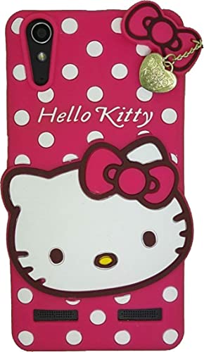Image of ClickAway Hello Kitty Case for Lenovo A6000 /A6000 Plus |3D Soft Cute Cover for Girls /Women |Silicone Rubber Back Cover with Pendant-Baby Pink /Pink (Please Check Your Phone Model Before Buying