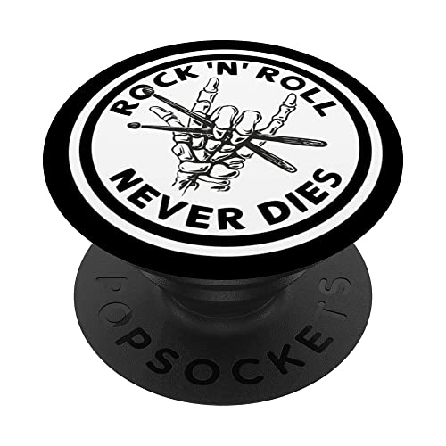 Rock N Roll Never Dies Rock and Roll skeleton music PopSockets Swappable PopGrip, Black