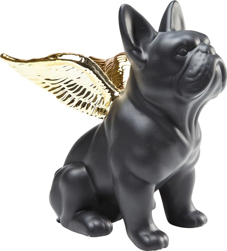 Kare Design Deko Figur Sitting Angel Dog, Schwarz/Gold, 22x12x21 cm, Deko Objekt, Wohnaccessoire, Dekoration, Hunde Motiv, Steingut, Wohnzimmer