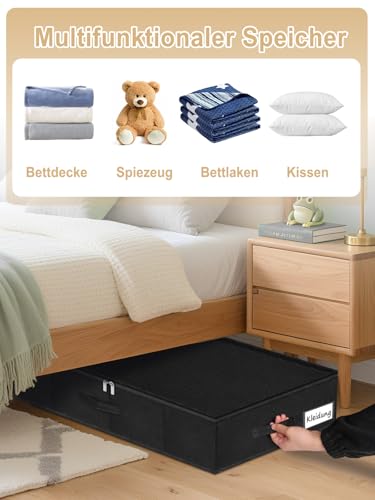 JUPELI Aufbewahrungsbox mit Deckel, 2 Stück Bettkasten Aufbewahrung, Stabile Seitenwände und Boden, Faltbare, Bettwäsche Aufbewahrung für Decken, Kleidung, Spielzeug, Schuhe, 76×38×17cm