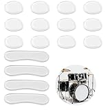 Trommeldämpfer Gel Pad Trommel Schalldämpfer Pads 12 Stück Ovale und 4 Stück Lange Streifen Silikon Trommel Pads für Schlagzeug Klangregelung Transparent