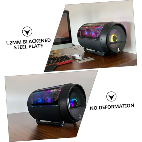 Gabinete circular transparente para computadora con enfriamiento por agua, diseño antivibración en acero negro compatible con placas madre ATX, pies estables para uso en escritorio para juegos y hogar miniatura 6