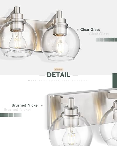 Image of Bathroom Light Fixtures, 5 Light Brushed Nickel Vanity Light, 32 Inch Modern Wall Sconces with Globe Clear Glass Shade, Vanity Lighting Fixtures Over Mirror, VL195-BN-CL-5