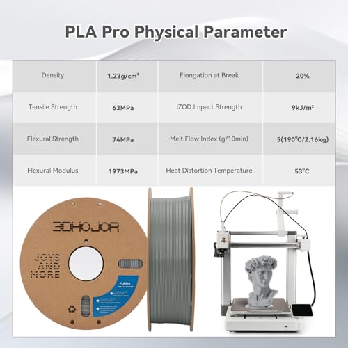 Image of 3DHoJor PLA Pro (PLA+) Filament 1.75mm, 3D Printer Filament, Cardboard Spool, Dimensional Accuracy + /- 0.03 mm - Silver, 1kg