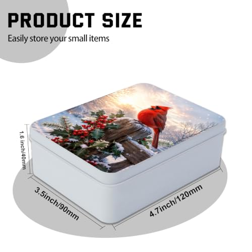 Image of Decorative Metal Tin Box with Lid,Red Cardinal Winter Organizer