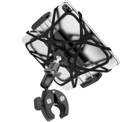 LYFPOOM Multi-Fonction Métal Support Tablette Moto Vélo [Design Contemporain], Rotation libre 360° universelle Porte tablette guidon, pour iPad, Sumsung...
