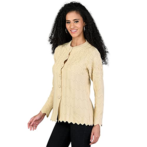 Image of LADYWILLINGTON Women Woollen Round Neck Sweater Heavy Front Long Kadai Cardigan Winter Wear Pure Wool Cardigan for Women Free Size Cotty Warm Cardigans with Side Pockets