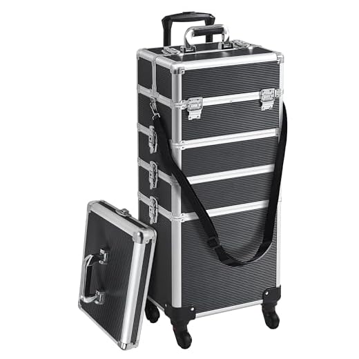 Yaheetech Valise de Maquillage 5 en 1 avec Couverture Mallette Maquillage Verrouillable Compartiments Valise de Beauté Professionnelle 34 x 25,5 x 80,2 cm Noir