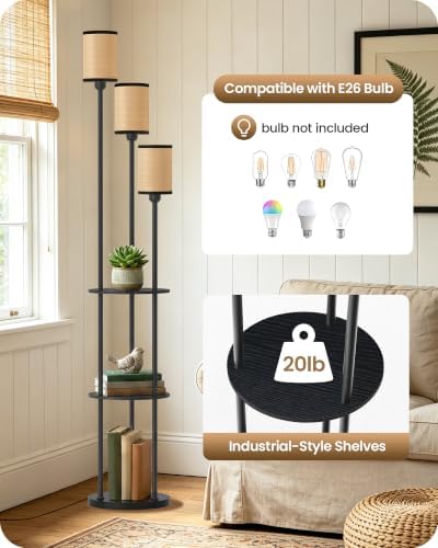 GOEBLESON Floor Lamp with Shelves, for Living Room, 3-Light Standing Lamp — view 5