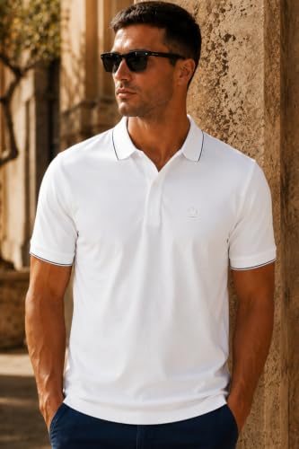 Image of Louis Philippe Men's Regular Fit Active Stretch Fabric Light Weight & Breathable Fine Knit Pique Fabric Half Sleeve Solid Polo Tshirt